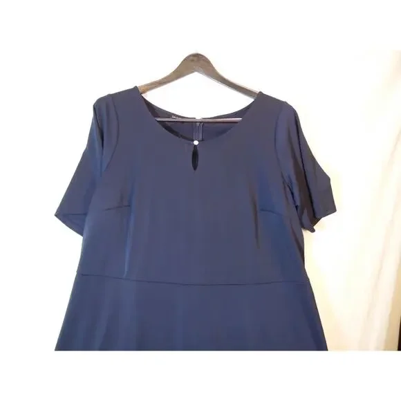 Talbots Dress Womens 16W Navy Blue Jersey Knit Fit and Flare Flutter‎ Sleeve NWT